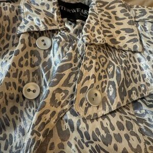 Metallic Leopard Print Trench Coat